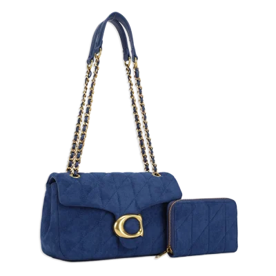 pc Suede Half Moon Quilted Shoulder-Crossbody with Wallet