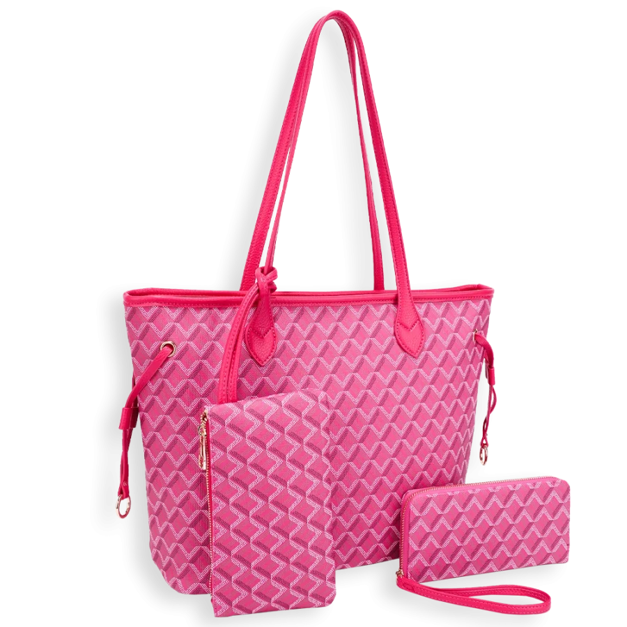 3pc V Tote with Wallet & Pouch