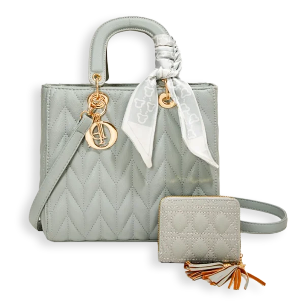 2pc Quilted Herringbone Bag with Wallet