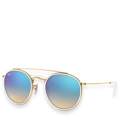 Round Double Bridge Polished Gold with Blue Gradient Flash Gradient Mirror