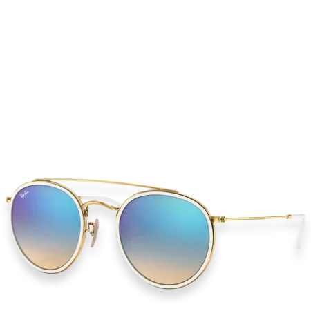 Round Double Bridge Polished Gold with Blue Gradient Flash Gradient Mirror