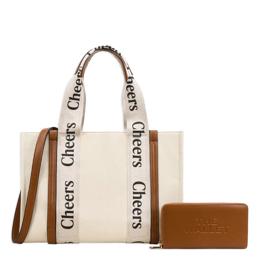 2pc Cheers Stripe Tote with Wallet