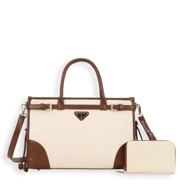 2pc Large Two Tone Tote with Wallet