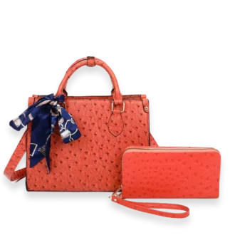 2pc Ostrich Satchel with Wallet