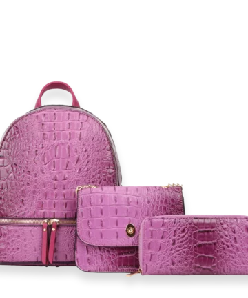 3pc Croc Backpack with Wallet & Crossbody