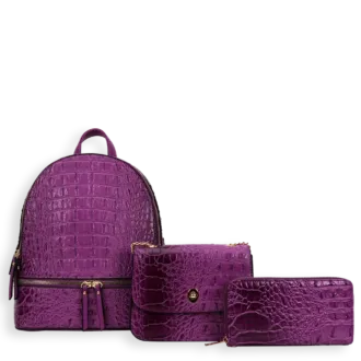 3pc Croc Backpack With Wallet & Crossbody