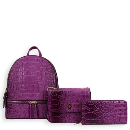 3pc Croc Backpack With Wallet & Crossbody