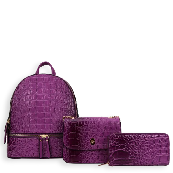 3pc Croc Backpack With Wallet & Crossbody