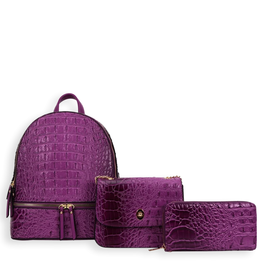 3pc Croc Backpack With Wallet & Crossbody