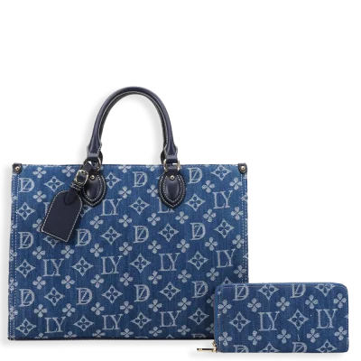 2pc Denim Spade Tote with Wallet