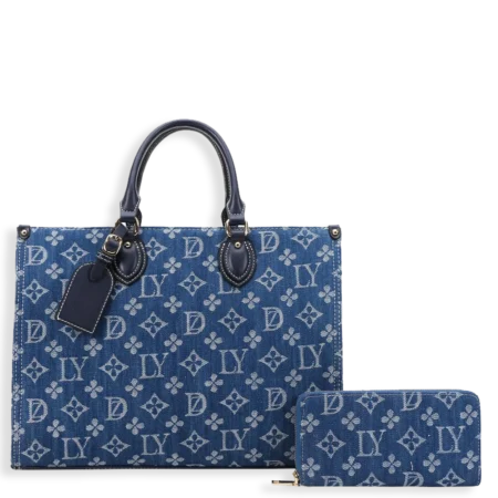 2pc Denim Spade Tote with Wallet
