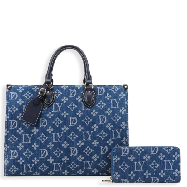 2pc Denim Spade Tote with Wallet