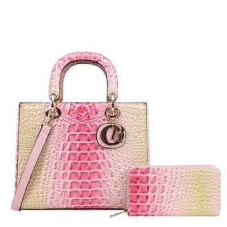 2pc 2 Tone Croc Bag with Wallet