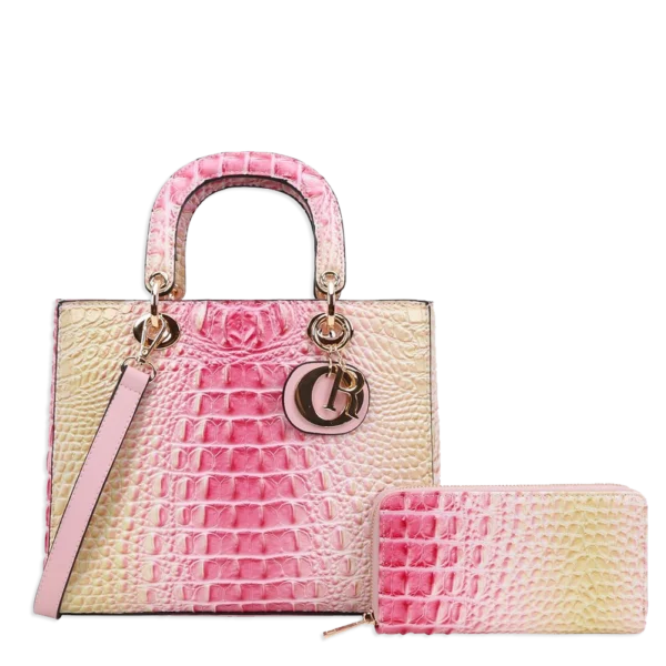 2pc 2 Tone Croc Bag with Wallet