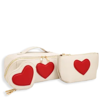 3pc Heart Cosmetic Bag with Small Bag & Coin Holder