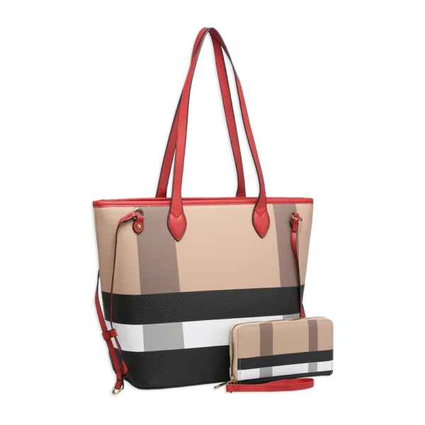 2pc Plaid Tote with Wallet
