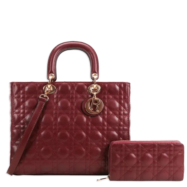 2pc Large Quilted Bag with Wallet