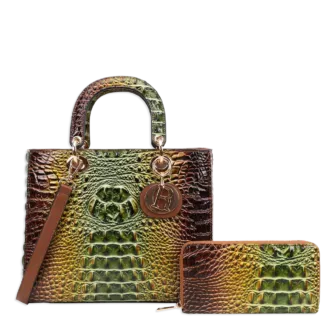 2pc 2 Tone Croc Bag with Wallet