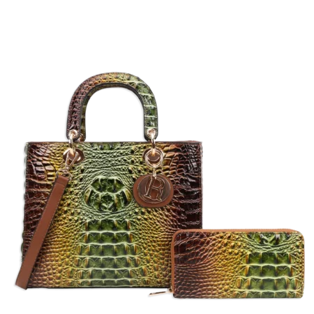 2pc 2 Tone Croc Bag with Wallet
