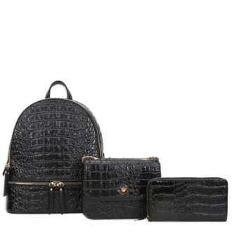 3pc Croc Backpack With Wallet & Crossbody