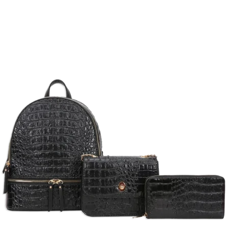 3pc Croc Backpack With Wallet & Crossbody