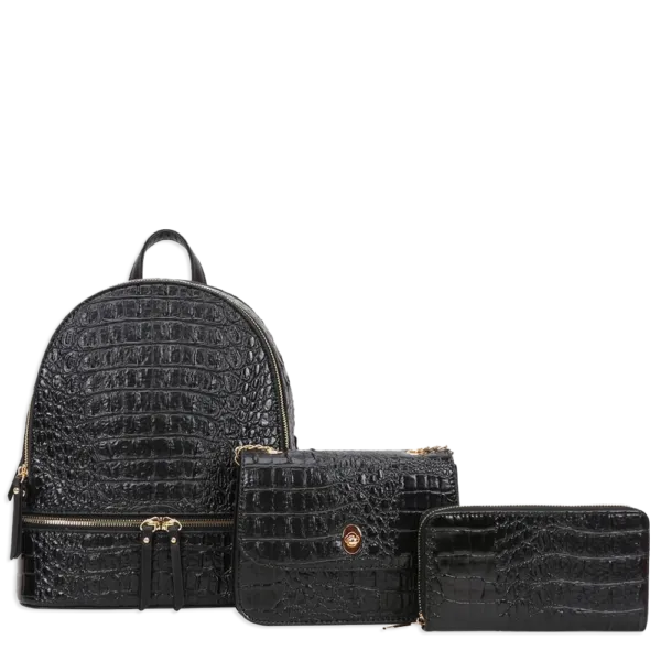 3pc Croc Backpack With Wallet & Crossbody