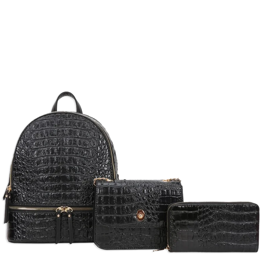 3pc Croc Backpack With Wallet & Crossbody