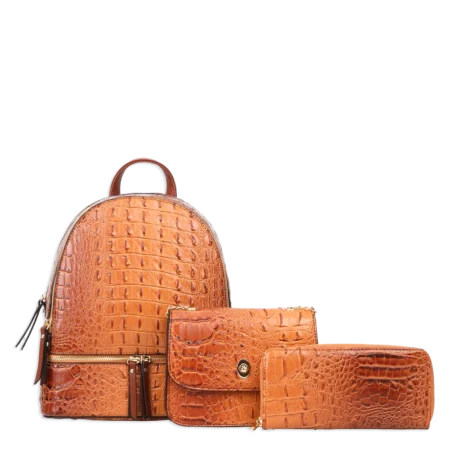 3pc Croc Backpack With Wallet & Crossbody