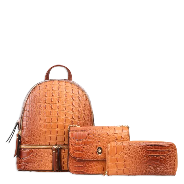 3pc Croc Backpack With Wallet & Crossbody
