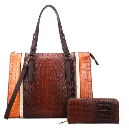 2pc 2 Tone Croc Satchel with Wallet