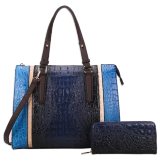 2pc 2 Tone Croc Satchel with Wallet