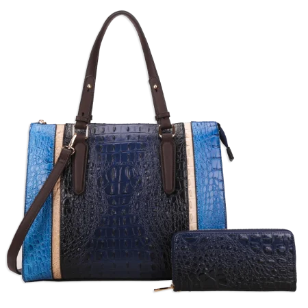 2pc 2 Tone Croc Satchel with Wallet
