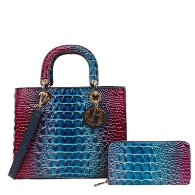 2pc 2 Tone Croc Bag with Wallet