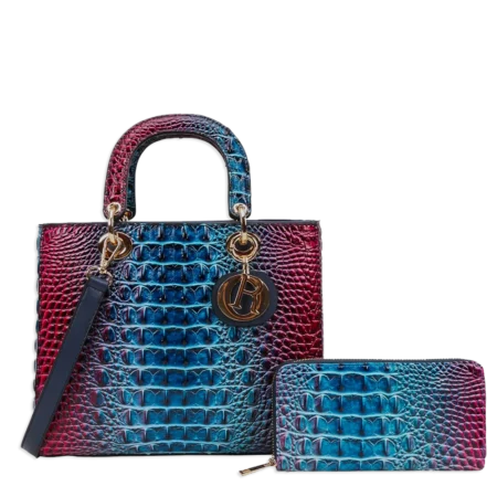 2pc 2 Tone Croc Bag with Wallet