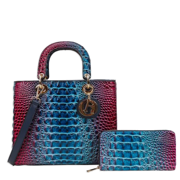 2pc 2 Tone Croc Bag with Wallet