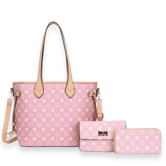 3pc Floral & Star Tote with Wallet & Crossbody