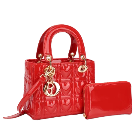 2pc Square Quilted Heart Crossbody with Wallet