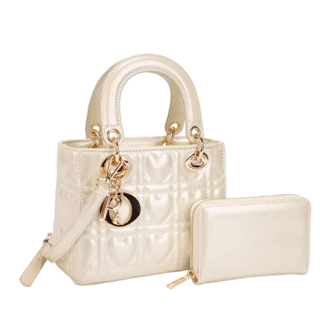 2pc Square Quilted Heart Crossbody with Wallet