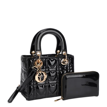 2pc Square Quilted Heart Crossbody with Wallet