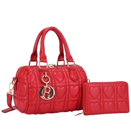 2pc Quilted Heart Crossbody with Wallet