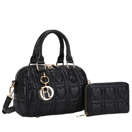 2pc Quilted Heart Crossbody with Wallet