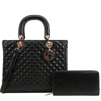 2pc Quilted Bag with Tag & Wallet