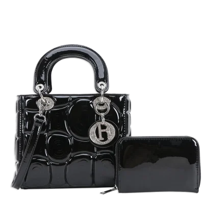 2pc Patent Leather Bag with Wallet