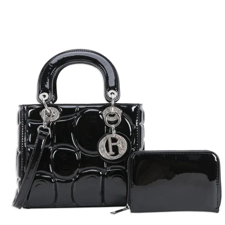 2pc Patent Leather Bag with Wallet