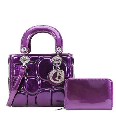 2pc Patent Leather Bag with Wallet