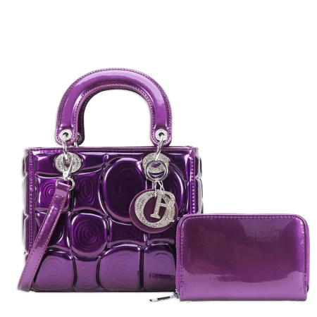 2pc Patent Leather Bag with Wallet