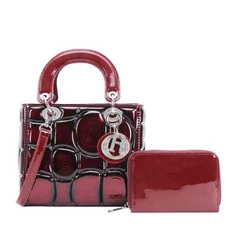 2pc Patent Leather Bag with Wallet