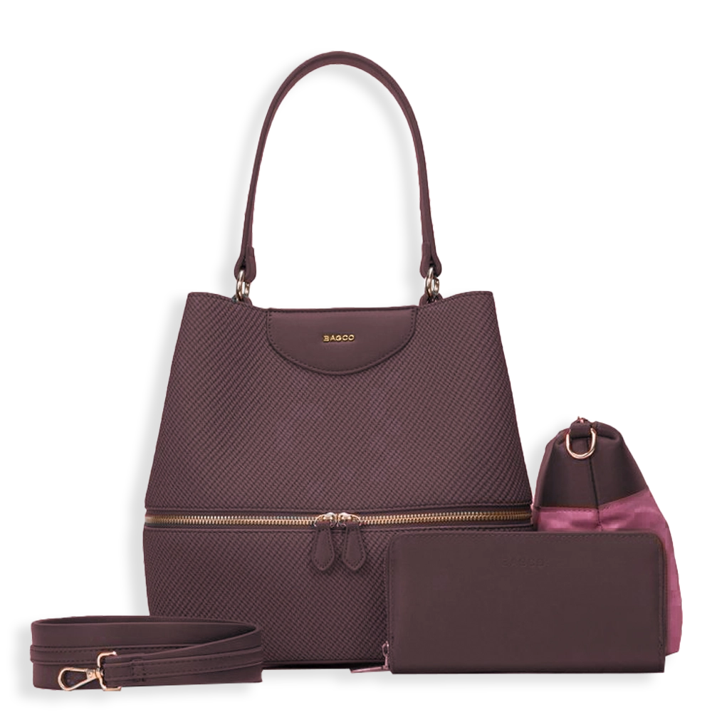 3pc Canvas Bucket with Wallet & Makeup Bag