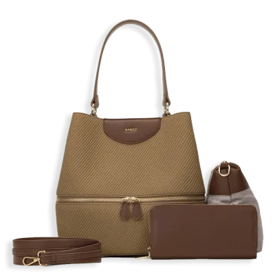 3pc Canvas Bucket with Wallet & Makeup Bag