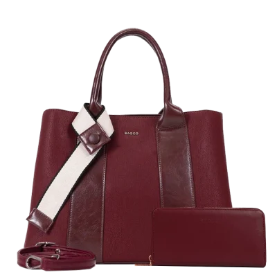 2pc Double Stripe Bag with Ribbon & Wallet